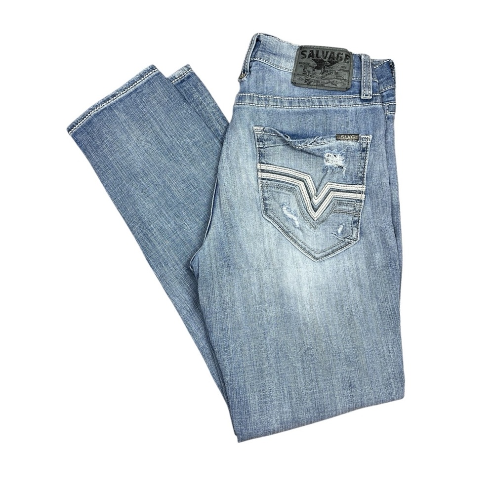 Salvage Supply Co Jeans Mens 34R Dungarees Havoc‎ Skinny Slim Fit Distressed